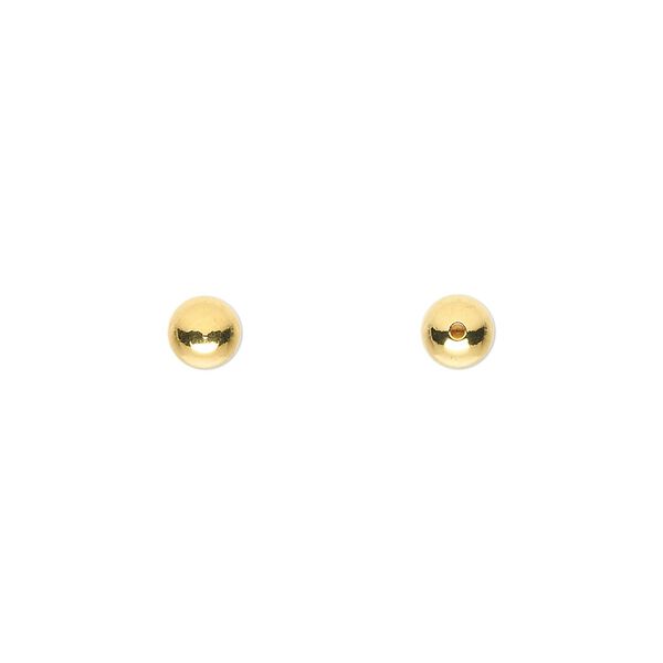 Bead end 1pkg100 gold-plated, 5mm half-drilled round / for memory wire / approx 1mm inside diameter, brass image number 0