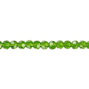 Bead 1pk 32 facets transparent green, Celestial Crystal&reg; 4mm round 15.5-16 inch