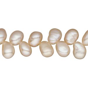 Freshwater pearl 1pkg1, diagonally-drilled flat-sided rice, 15 inch peach 8x6mm-10x7mm cultured