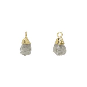 Drop 1pkg1, gold-plated electrocoated sterling silver and tourmalinated quartz (natural), 8x5mm-9x7mm hand-cut nugget