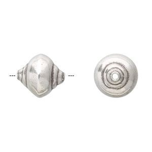 Bead 1pkg1 sterling silver, 15x13mm puffed spindle, antiqued Hill Tribes