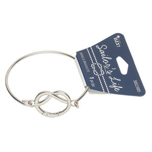 Bracelet, bangle 1pkg1, silver-finished brass and steel, 7 inches with 22.5mm hinged clasp knot.