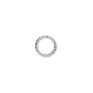 Jump ring 1pkg100 silver-plated, 10mm twisted round, 16 gauge / 7.7mm inside diameter / brass