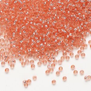 Seed bead, Preciosa Ornela Czech glass, pkg/500g, #11 rocaille, translucent solgel dyed silver-lined rose, (78191).