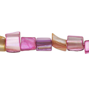 Mother-of-pearl shell 1pkg1, triangle tube bead 14 inch yellow / orange / fuchsia 7x7mm-11x9mm