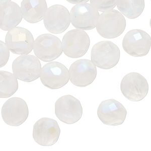 Bead 1pkg600, Czech fire-polished glass, matte opal AB, 8mm faceted round. 1/2 mass.