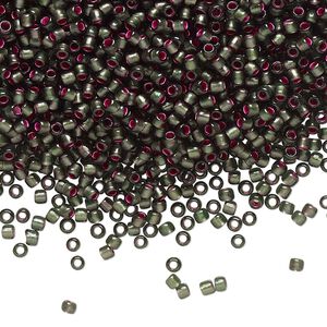 Seed bead, TOHO BEADS&reg;, glass, pkg/50g, #11 round, opaque dyed silver-lined pink frosted olivine (TR-11-2204).