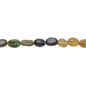 Amber-green tourmaline 1pkg1, hand-cut flat oval bead natural 14 inch 5x4m-7x5mm
