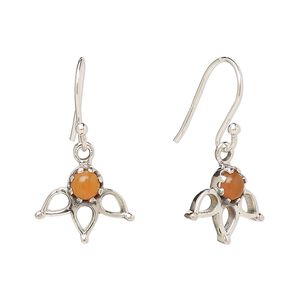 Earring, Create Compliments&reg;, antiqued sterling silver and carnelian (dyed/heated), fishhook, 27mm with 14.5 x 12.5mm single-sided open 3-teardrop, 21 gauge. Sold per pair.