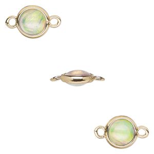 Link, Opalized Ice&trade;, "opal" (resin) and gold-finished brass, white, 9.5mm double-sided round. Sold per pkg of 6.
