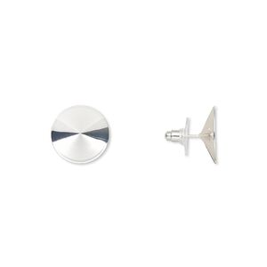 Earstud 1pkg10 Almost Instant Jewelry&reg;, 18.5mm round / 18mm rivoli glue-in setting / comfort clutch, silver-finished brass / steel / plastic 5 pair