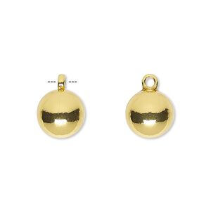Drop, gold-finished "pewter" (zinc-based alloy), 10mm round. Sold per pkg of 10.