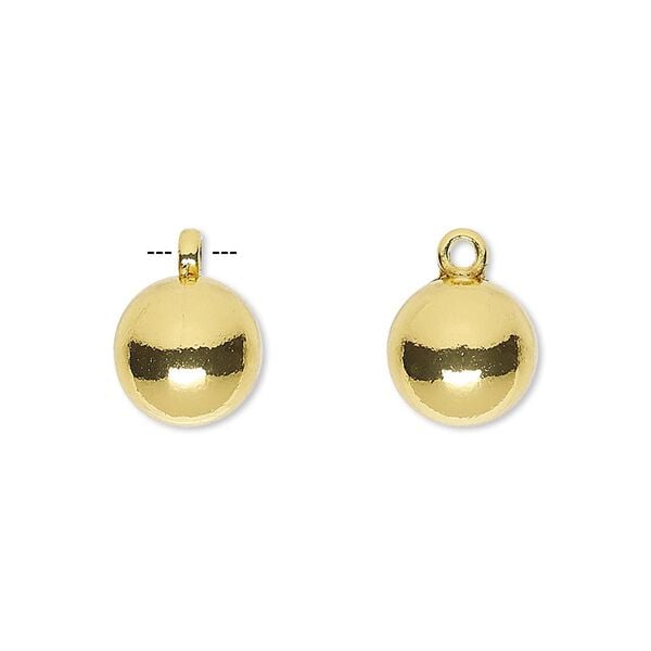 Drop, gold-finished "pewter" (zinc-based alloy), 10mm round. Sold per pkg of 10. image number 0