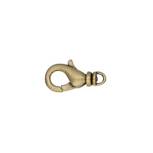 Clasp lobster claw 1pkg100 gold-plated, 14x8mm swivel, antique brass 1-strand