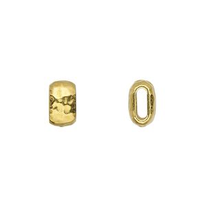 Bead, TierraCast&reg;, gold-plated pewter (tin-based alloy), 10x5.5mm flattened hammered barrel. Sold per pkg of 4.