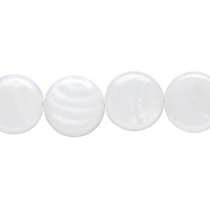 Mother-of-pearl shell 1pkg1, flat round bead 15.5 to 16 inch white 12mm