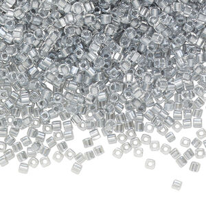 Seed bead, Miyuki 1pkg10g, glass, 1.8 square, translucent grey inside dyed color clear (SB-242)