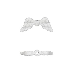 Bead 1pkg1 pewter, 20x9mm angel wing / 2sided, enamel / glitter / white