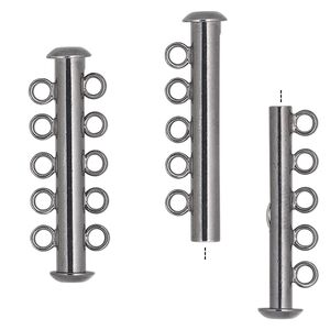 Clasp slide lock 1pkg10 gunmetal-plated, 31x6mm tube, brass 5-strand