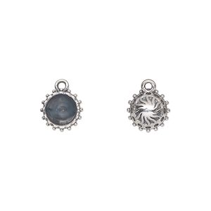 Drop, antiqued sterling silver, 8.5mm round with SS29 setting and decorative design back with beaded rim. Sold individually.