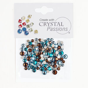 Flat back mix 1pkg144 aquamarine / blue zircon / smoked topaz foil back, Crystal Passions&reg; rhinestone 3.00-4.80mm round SS12