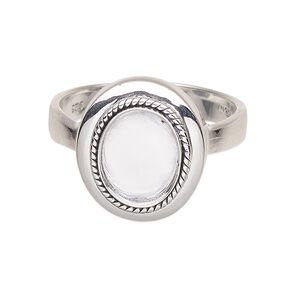Ring, antiqued sterling silver, 3-4mm wide with twisted wire rim and 10x8mm oval setting, size 7. Sold individually.