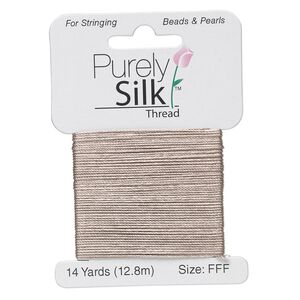 Thread, Purely Silk&trade;, grey, size FFF. Sold per 14-yard card.