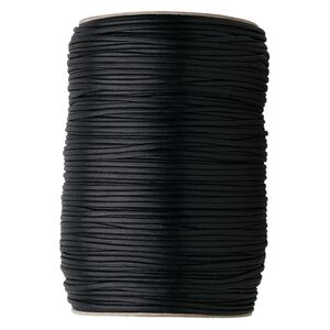 Cord, waxed cotton, black, 3mm round. Sold per 25-yard pkg.