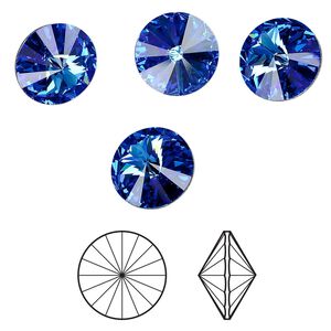 Chaton 144pk sapphire foil back, Swarovski&reg; 14mm rivoli 1122