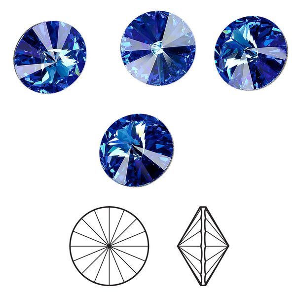 Chaton 144pk sapphire foil back, Swarovski&reg; 14mm rivoli 1122 image number 0