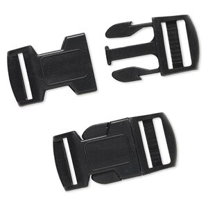 Clasp buckle 1pkg2, 65x32mm fits 3mm cord, ABS black 1-strand