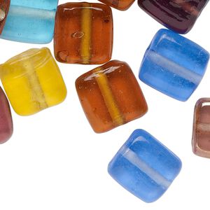 Bead mix, glass, translucent mixed colors, 13mm flat square. Sold per 2-ounce pkg, approximately 25 beads.