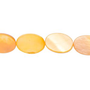 Mother-of-pearl shell 1pkg1, flat oval bead 15 inch orange 14x10mm