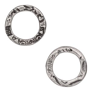 Component, TierraCast&reg;, "Vida Mas Dulce" collection, antiqued pewter (tin-based alloy), 20mm open round with flora design, 13.5mm inside diameter. Sold per pkg of 20.