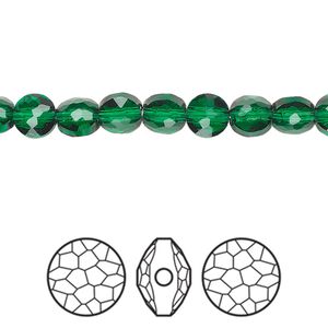 Bead 4pk majestic green, Crystal Passions&reg; 6mm puffed round 5034