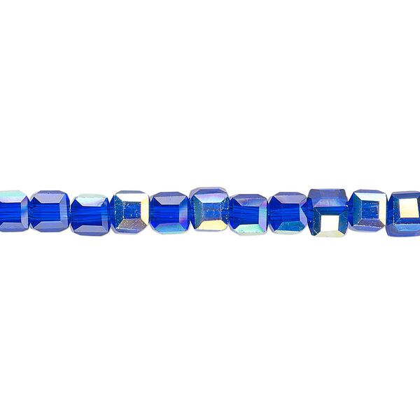 Bead 1pk 18 facets translucent cobalt blue AB, Celestial Crystal&reg; 4mm cube 15.5-16 inch image number 0