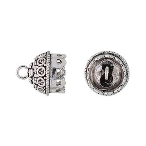 Cord end 1pkg1 sterling silver, 14x11mm fancy star / 2 loops / 10mm inside diameter, antiqued