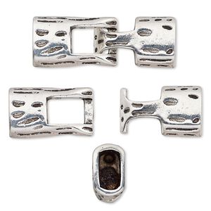 Clasp hook 1pkg1 silver-plated "pewter" (zinc alloy), 39x14mm / fits 10x5mm cord /, antique 1-strand