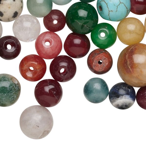 Multi-gemstone / glass / resin 1pkg1, round bead 1 lb mix 8-18mm image number 0