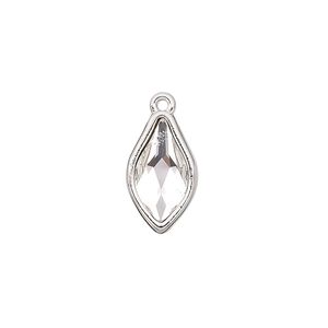 Drop, TierraCast&reg;, crystal and rhodium-plated pewter (tin-based alloy), crystal clear, 16.5x9.5mm teardrop with renewal theme. Sold individually.