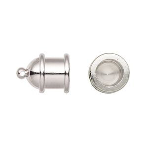 Cord end glue-in 1pkg2 rhodium-plated, 15.5x11.5mm pagoda / 8mm inside diameter, brass TierraCast&reg;