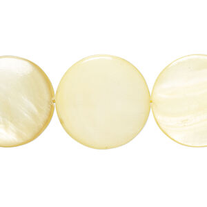Mother-of-pearl shell 1pkg1, puffed flat round bead 15 inch canary 19-20mm