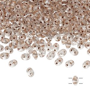 Bead, Preciosa Twin&trade;, Pressed Twin, Czech pressed glass, transparent copper-lined clear, 5x2.5mm oval with (2) 0.7-0.8mm holes. Sold per 250-gram pkg.