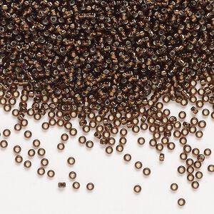 Seed bead, Miyuki, glass, pkg/35g, #15 rocaille, transparent silver-lined root beer (RR-5D).