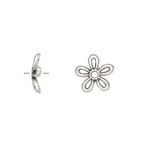 Bead cap, antique silver-plated "pewter" (zinc-based alloy), 11x2mm flower, fits 8-16mm bead. Sold per pkg of 50.