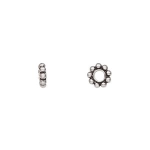 Bead 1pkg15 sterling silver, 7x2mm rondelle / beaded, antiqued