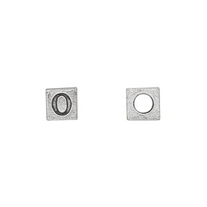Bead 1pkg4 pewter, 7mm cube / Greek letter Omicron, antiqued