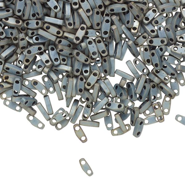 Seed bead, TILA&reg;, glass, pkg/5g, 5x1.2mm quarter tila rectangle, opaque matte metallic silver grey, (QTL-2002). image number 0
