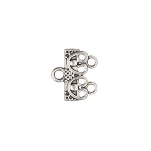 End bar 1pkg12 "pewter", 16x7mm rectangle / beaded design / 1sided / 2 closed loops, silver-finished / antiqued