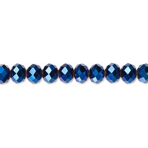 Bead 1pk 48 facets opaque cobalt blue metallic, Celestial Crystal&reg; 6x4mm rondelle 15.5-16 inch